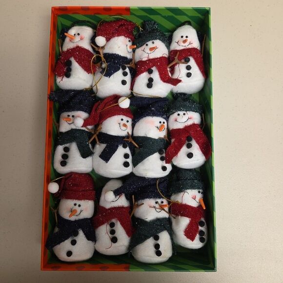 Stuffed Snowman Christmas Ornament set Lot of 12 Soft - Picture 1 of 9